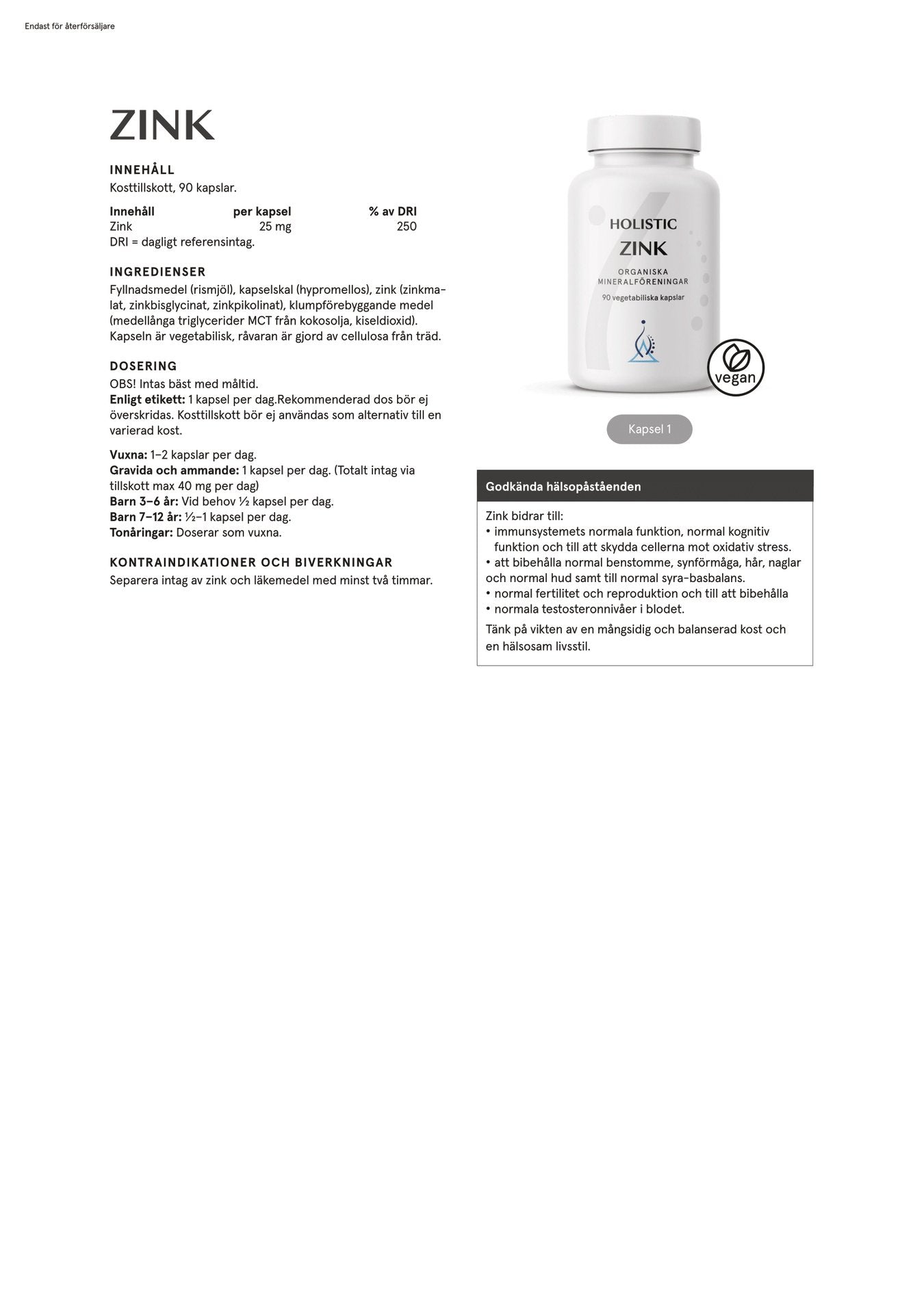 Zink 25 mg, 90 kapslar