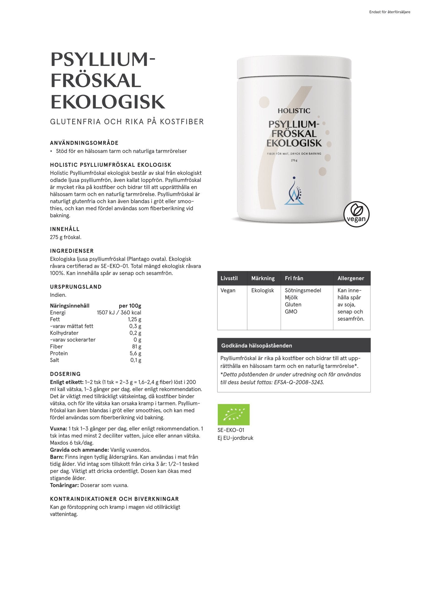 Psylliumfröskal ekologisk, 275 g