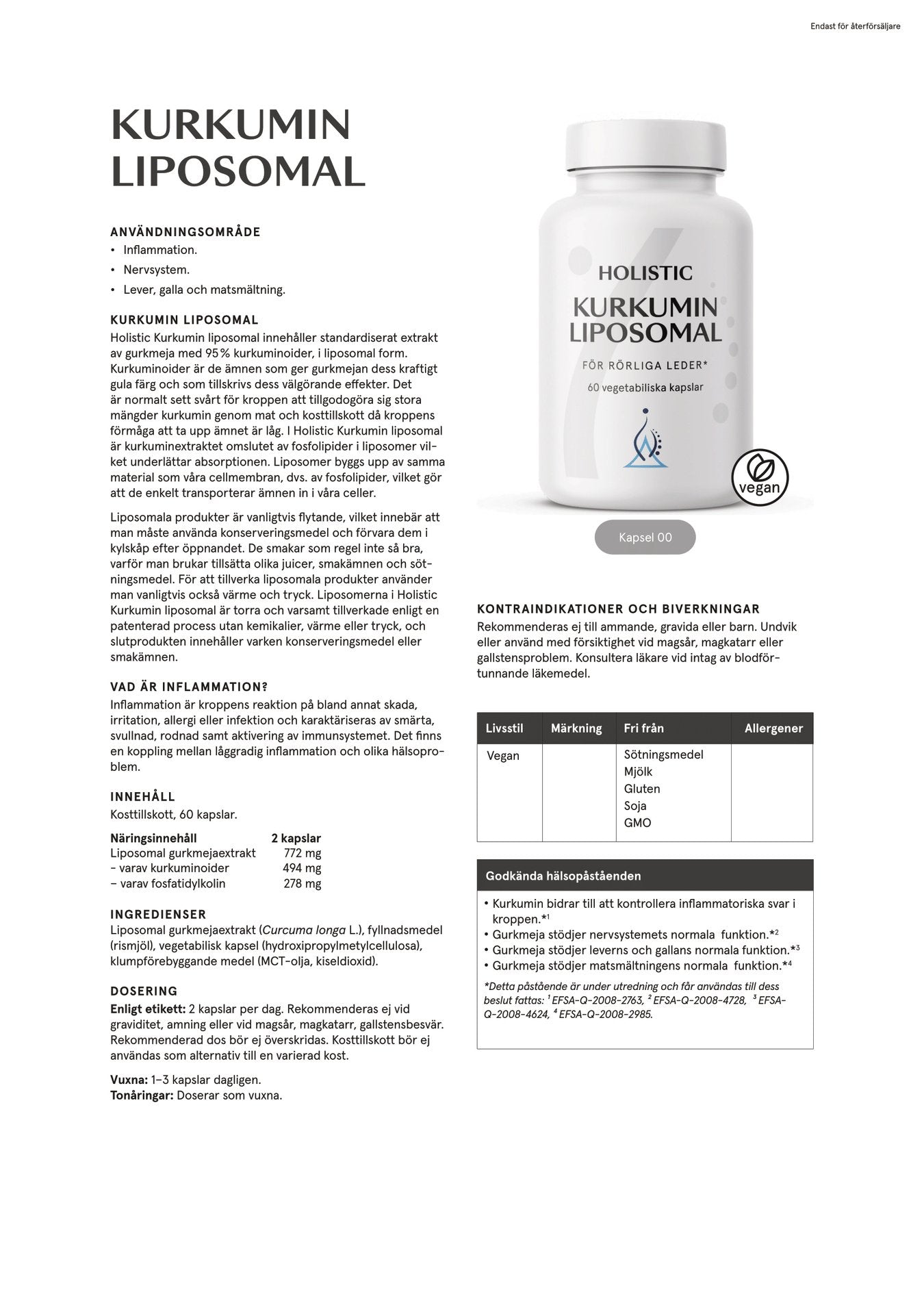 Kurkumin liposomal, 60 kapslar
