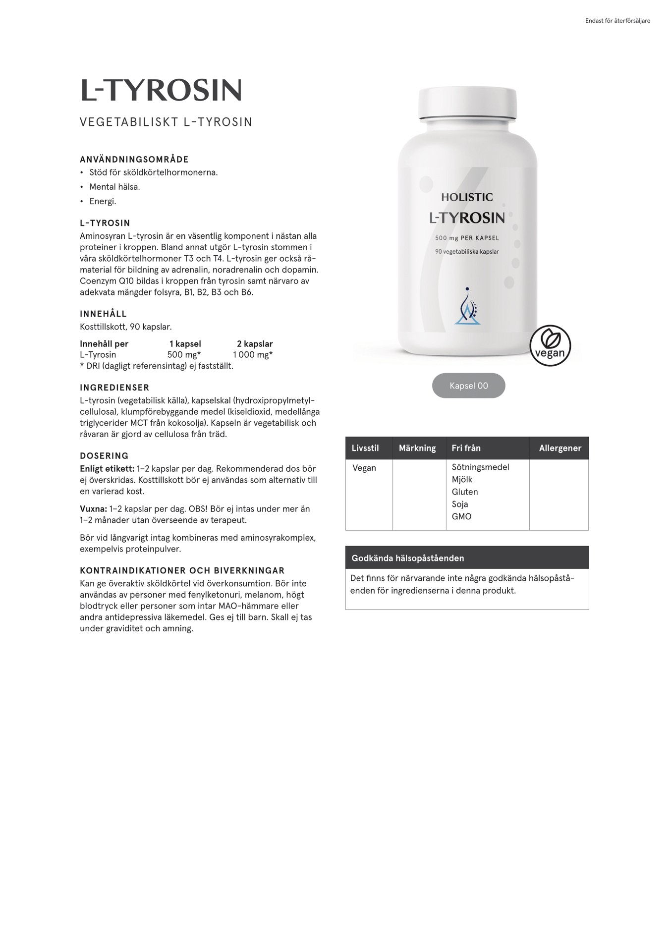 L-tyrosin, 90 kapslar