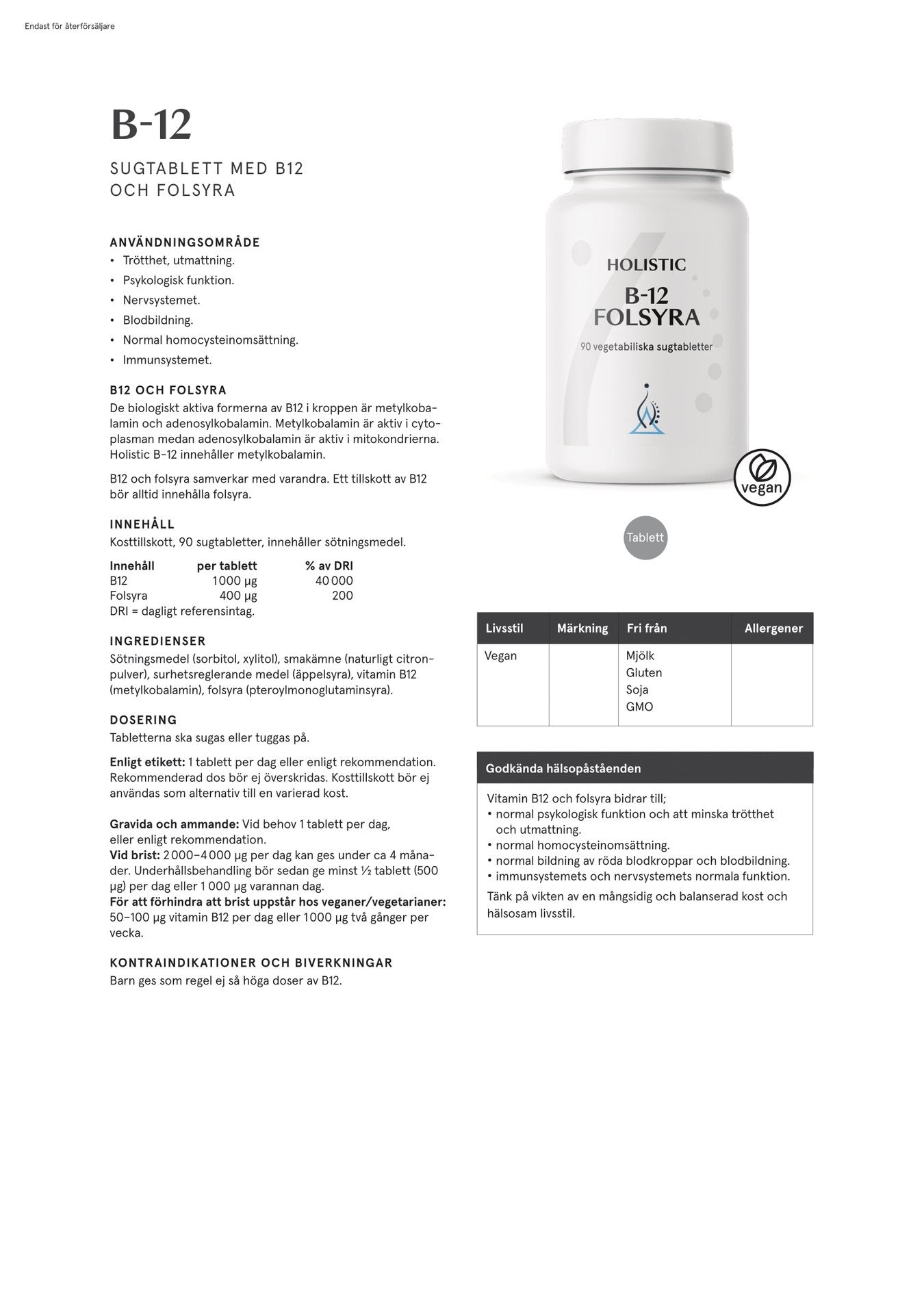 B12 Folsyra, 90 tabletter