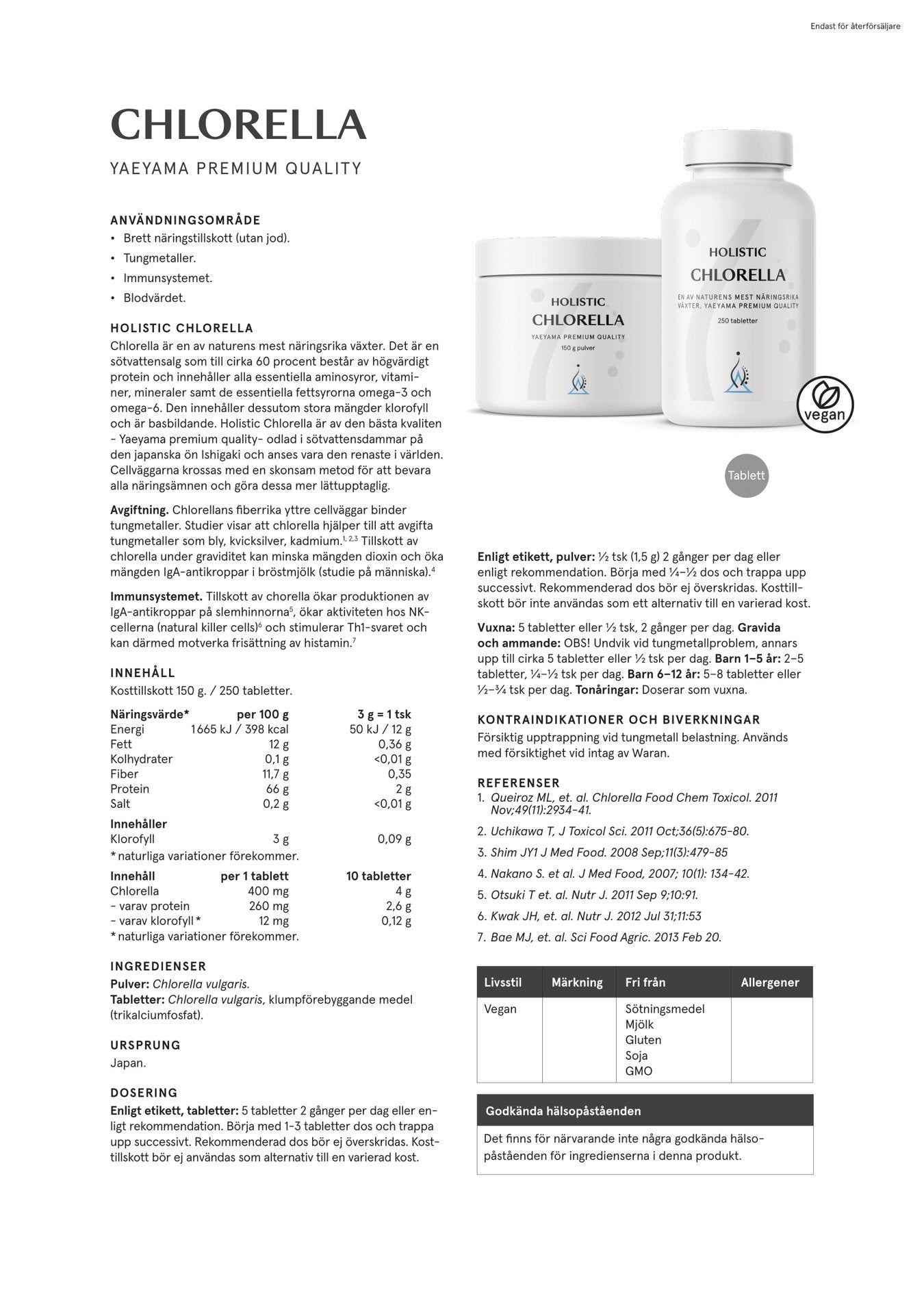 Chlorella, 250 tabletter