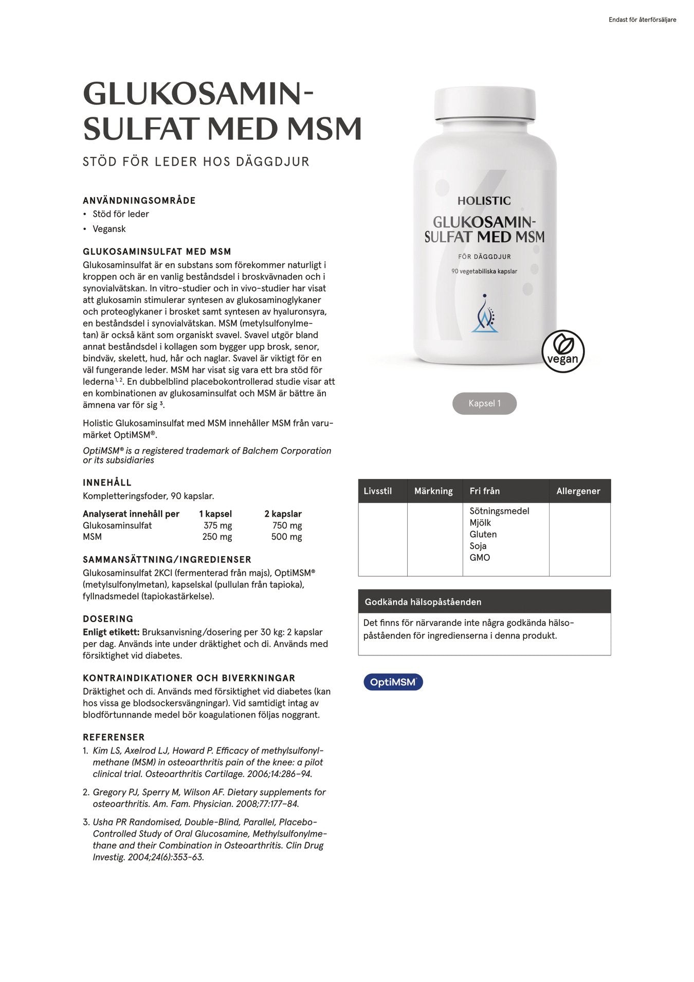 Glukosaminsulfat med MSM, 90 kapslar