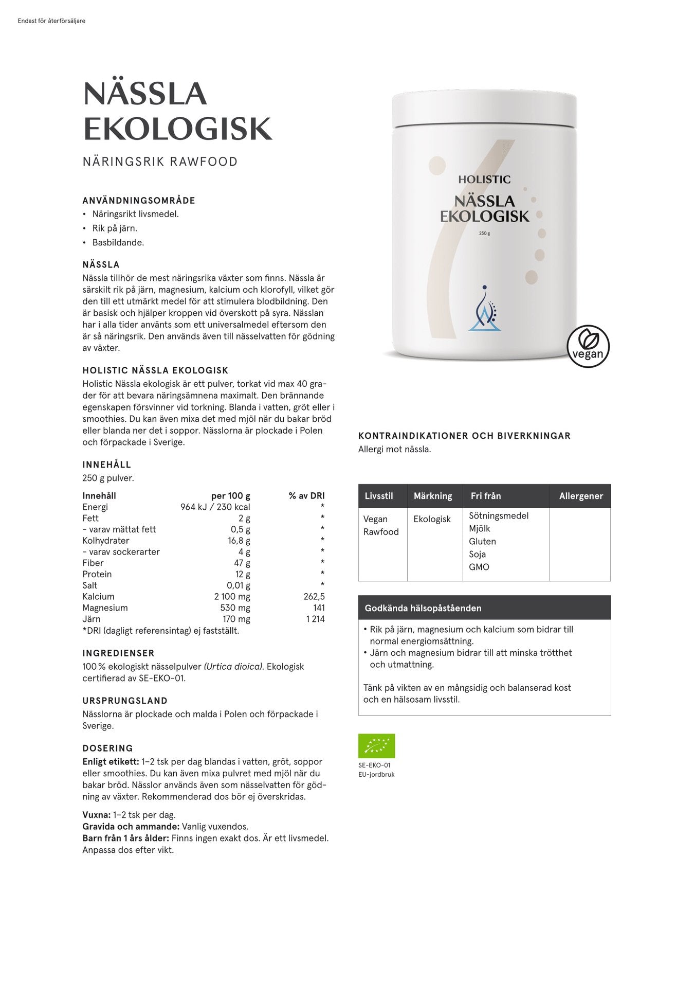 Nässla ekologisk, 250 g