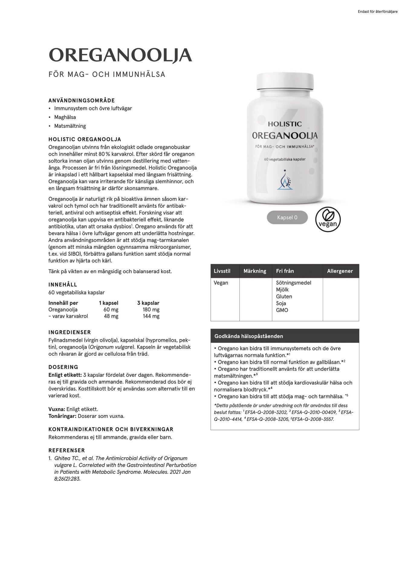 Oreganoolja, 60 kapslar