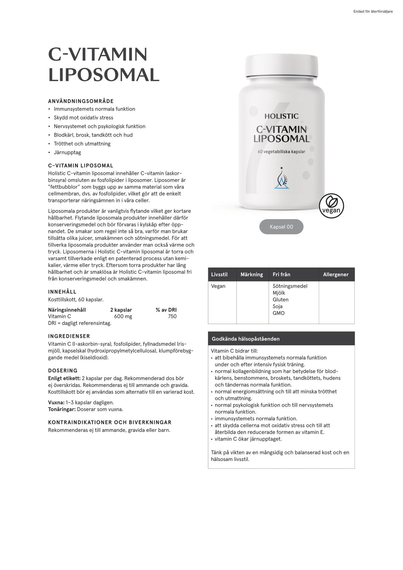 C-vitamin liposomal, 60 kapslar