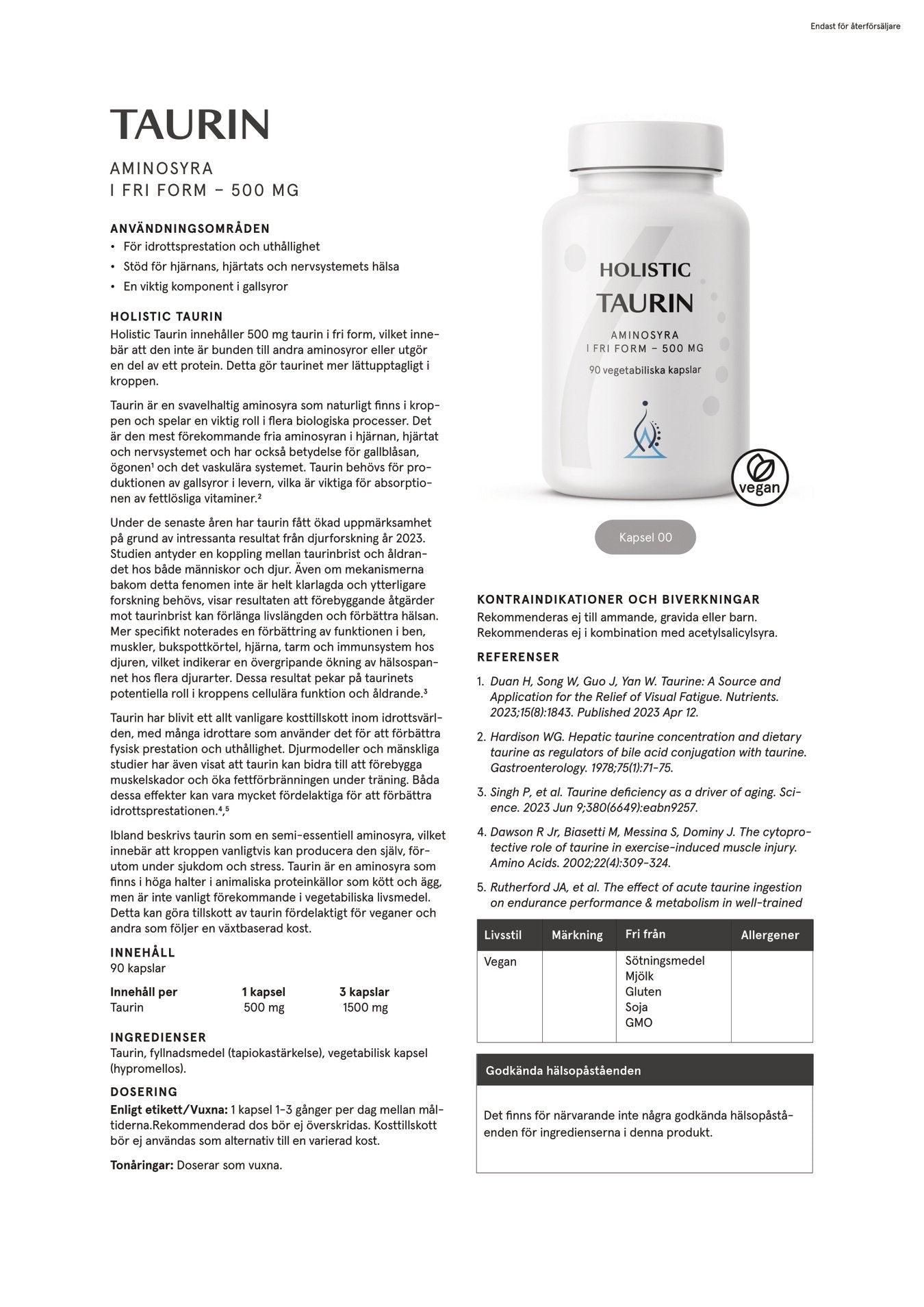 Taurin 500 mg, 90 kapslar