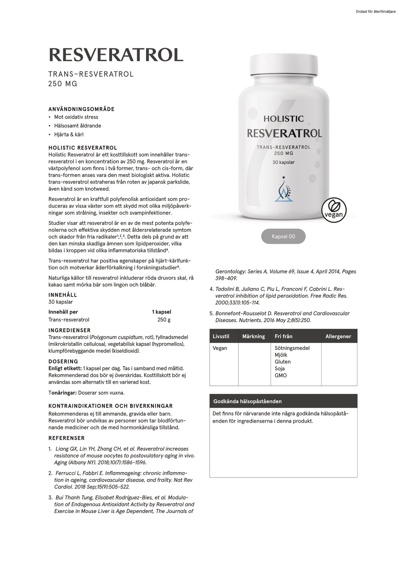 Resveratrol, 30 kapslar