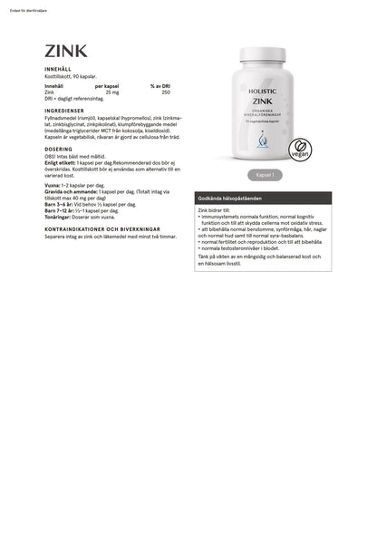 Zink 25 mg, 90 kapslar