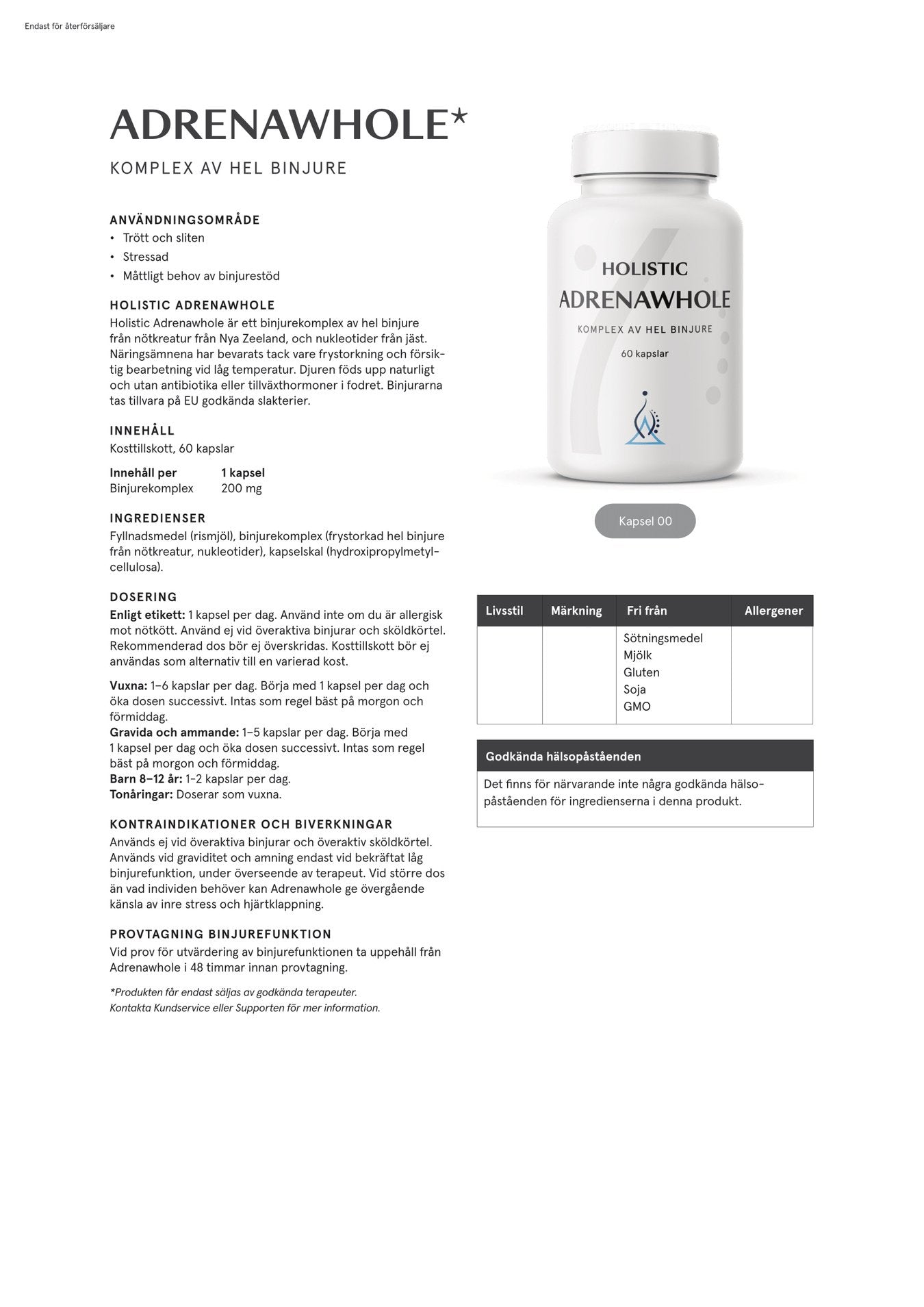 Adrenawhole 200 mg, 60 kapslar