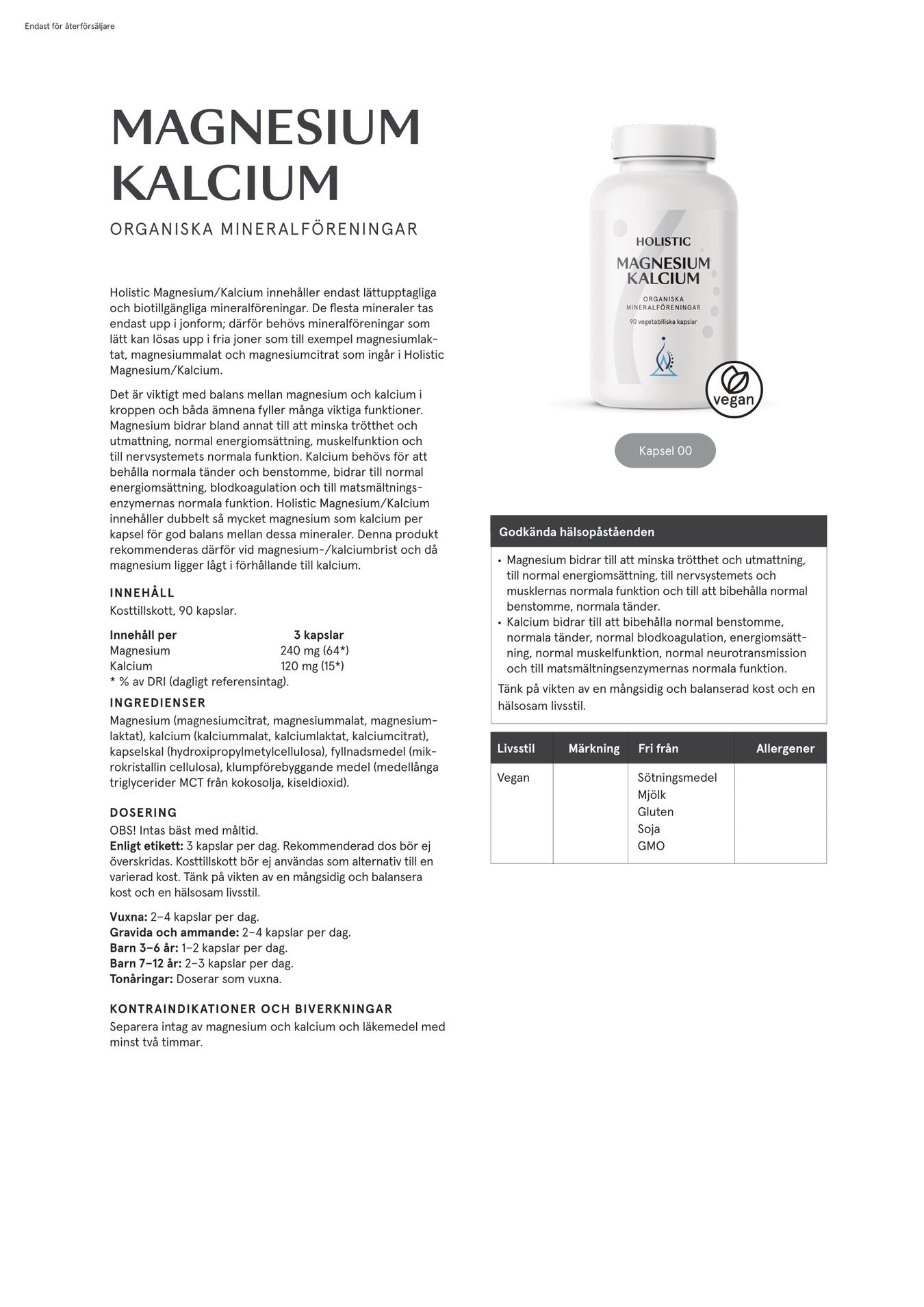 Magnesium/Kalcium 80/40 mg, 90 kapslar