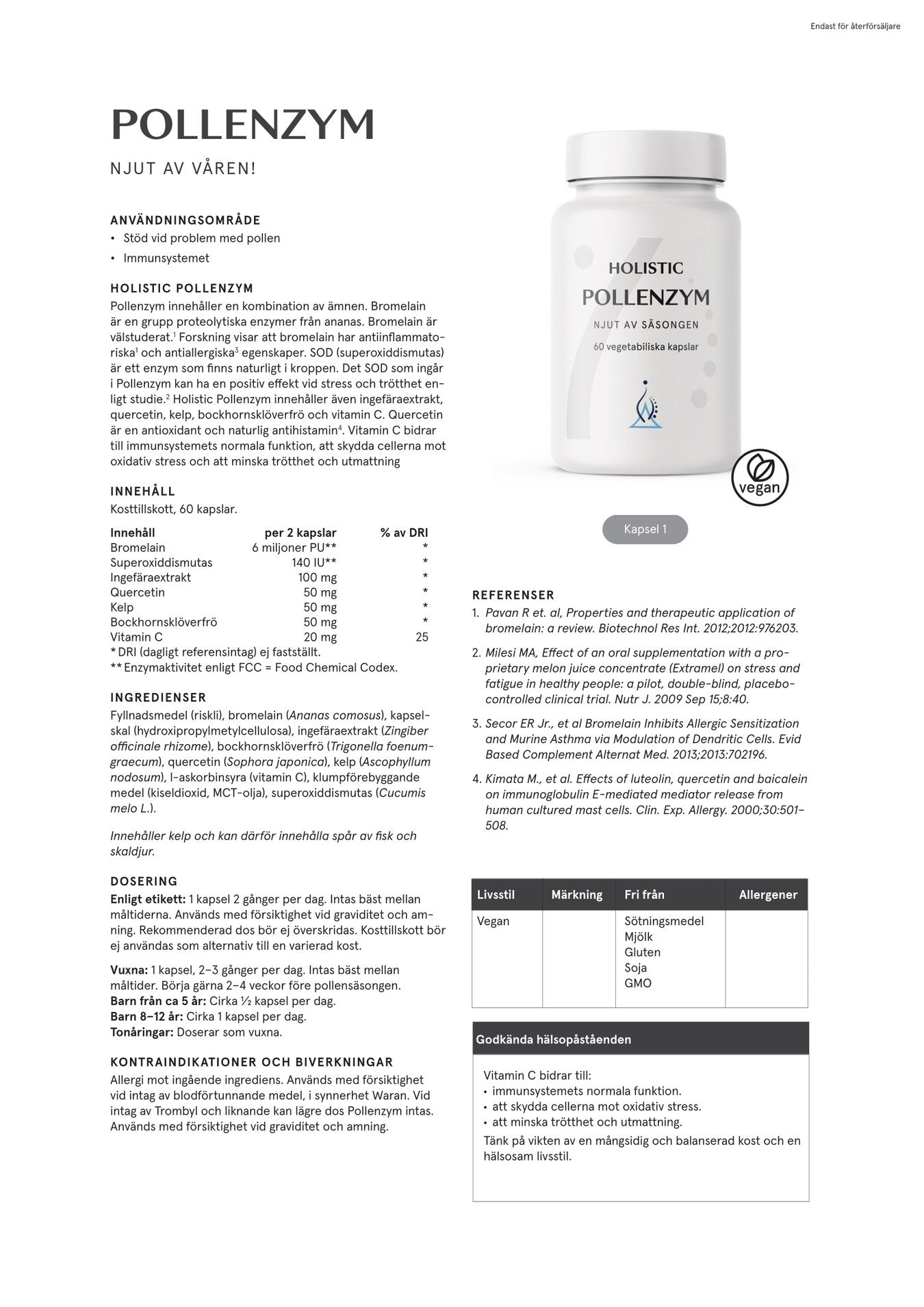 Pollenzym, 60 kapslar