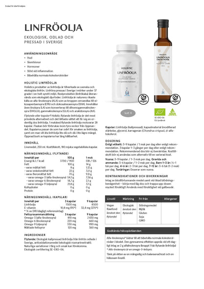 Linfröolja, 180 kapslar