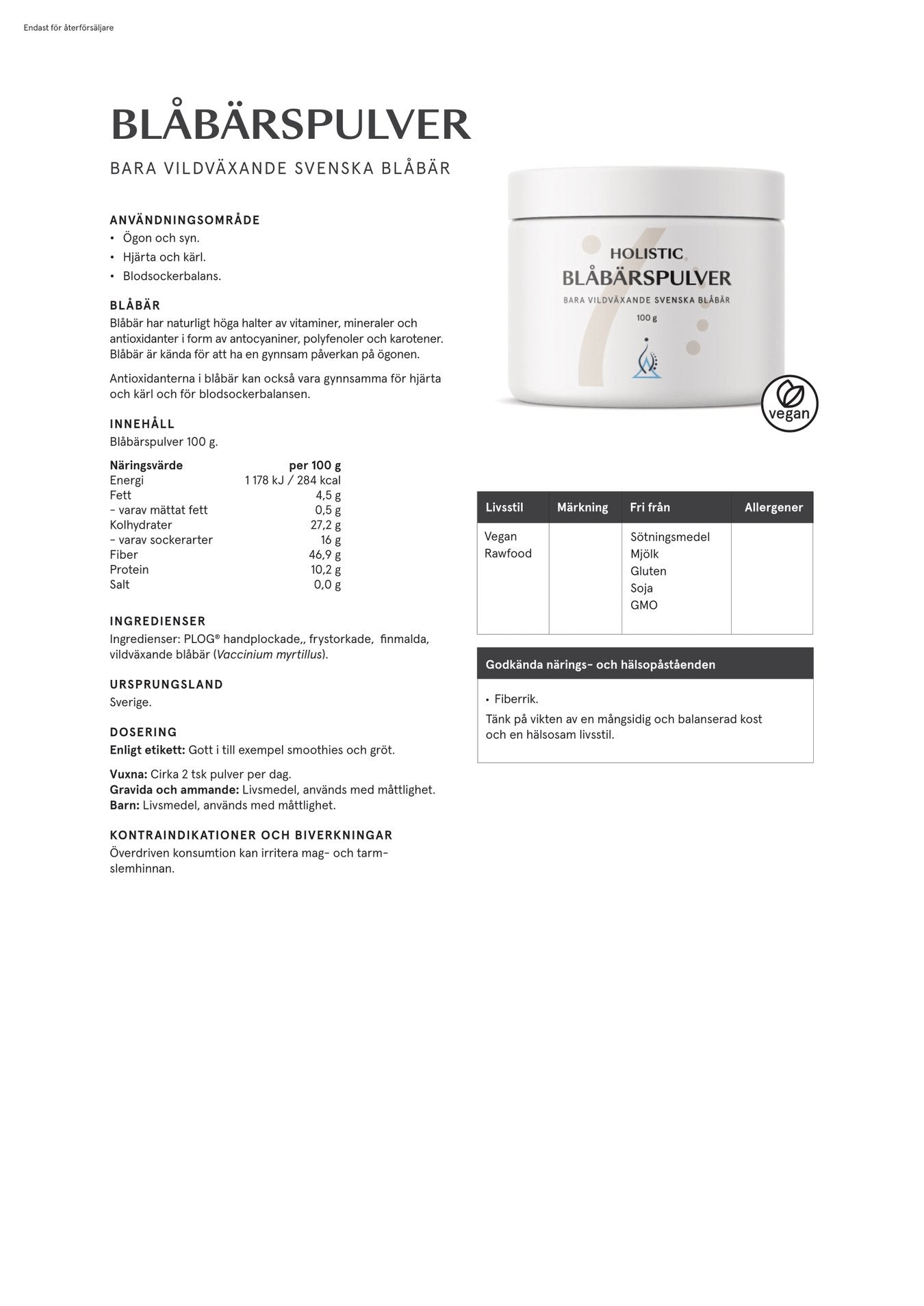 Blåbärspulver, 100 g