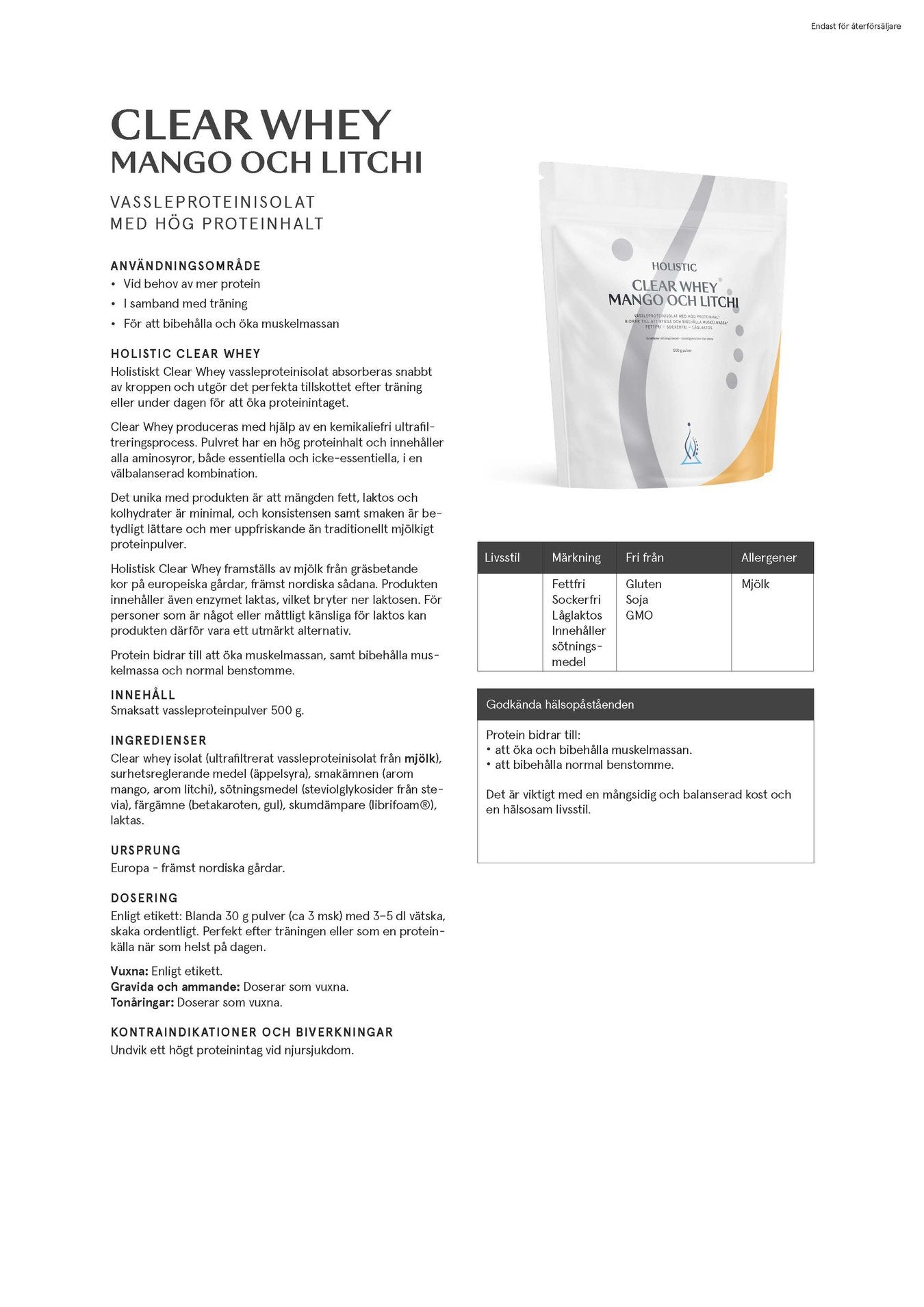 Clear Whey vassleproteinisolat mango och litchi, 500g