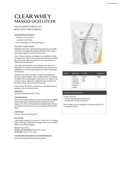 Clear Whey vassleproteinisolat mango och litchi, 500g