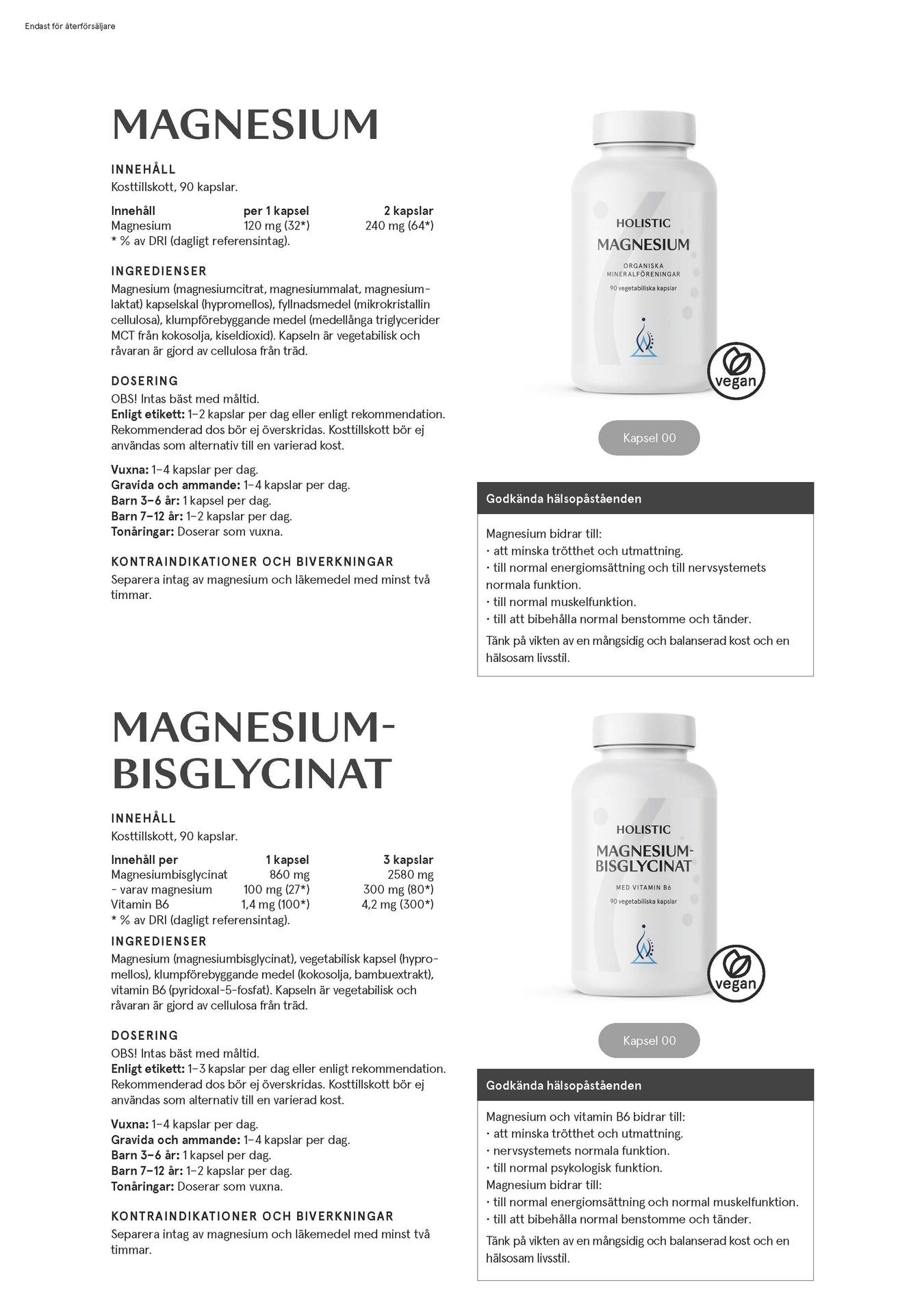 Magnesiumbisglycinat 100 mg, 90 kapslar