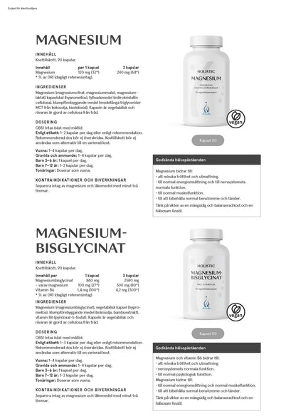 Magnesiumbisglycinat 100 mg, 90 kapslar