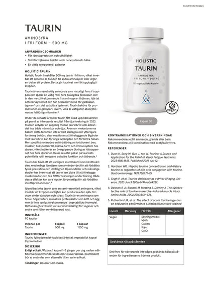 Taurin 500 mg, 90 kapslar