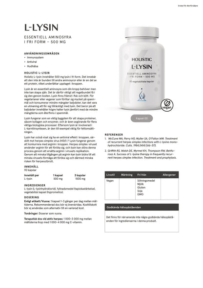 L-lysin 500 mg, 90 kapslar