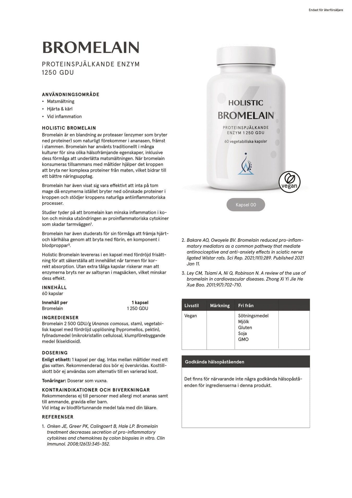 Bromelain, 60 kapslar