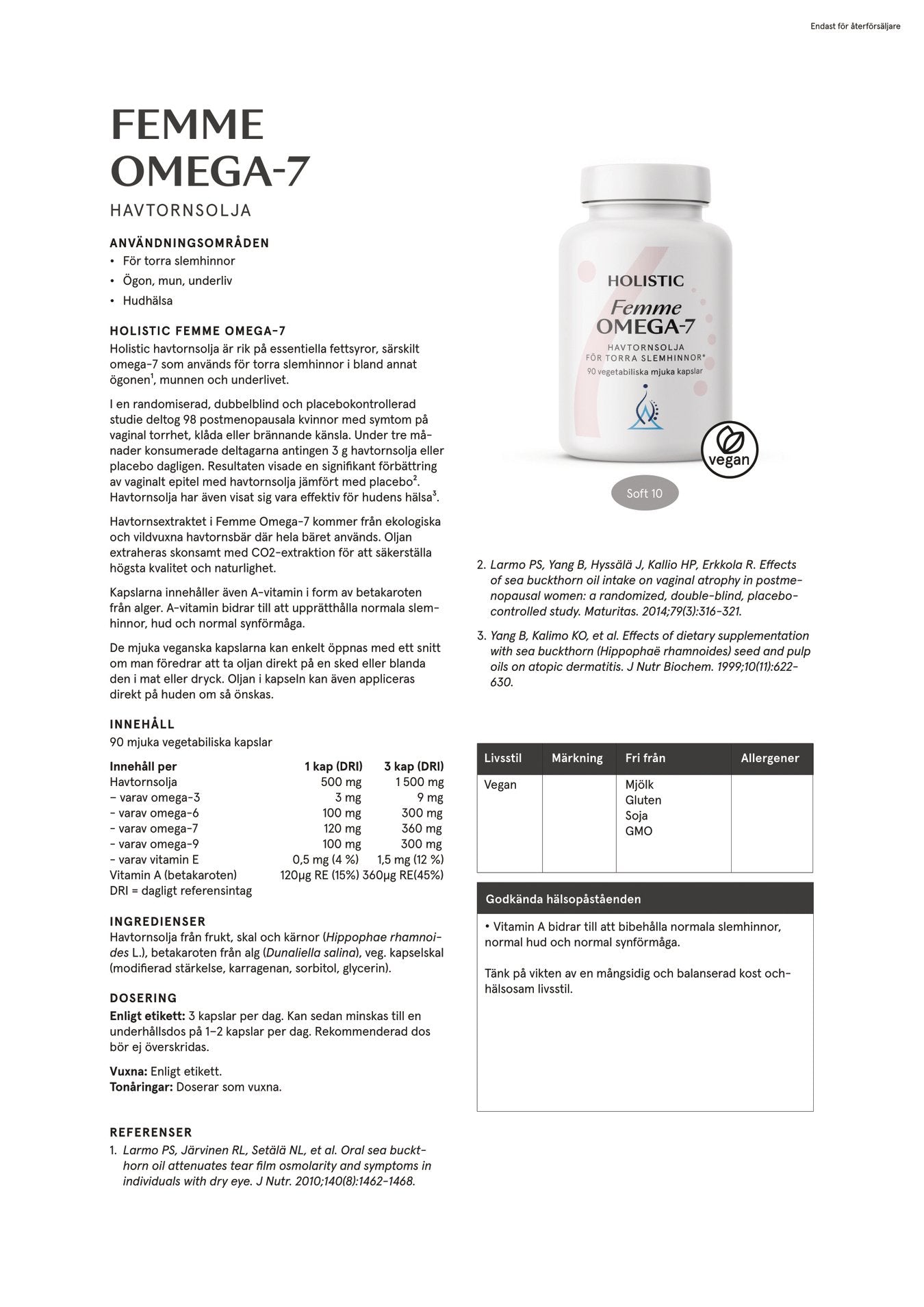 Femme Omega-7 havtornsolja, 90 kapslar