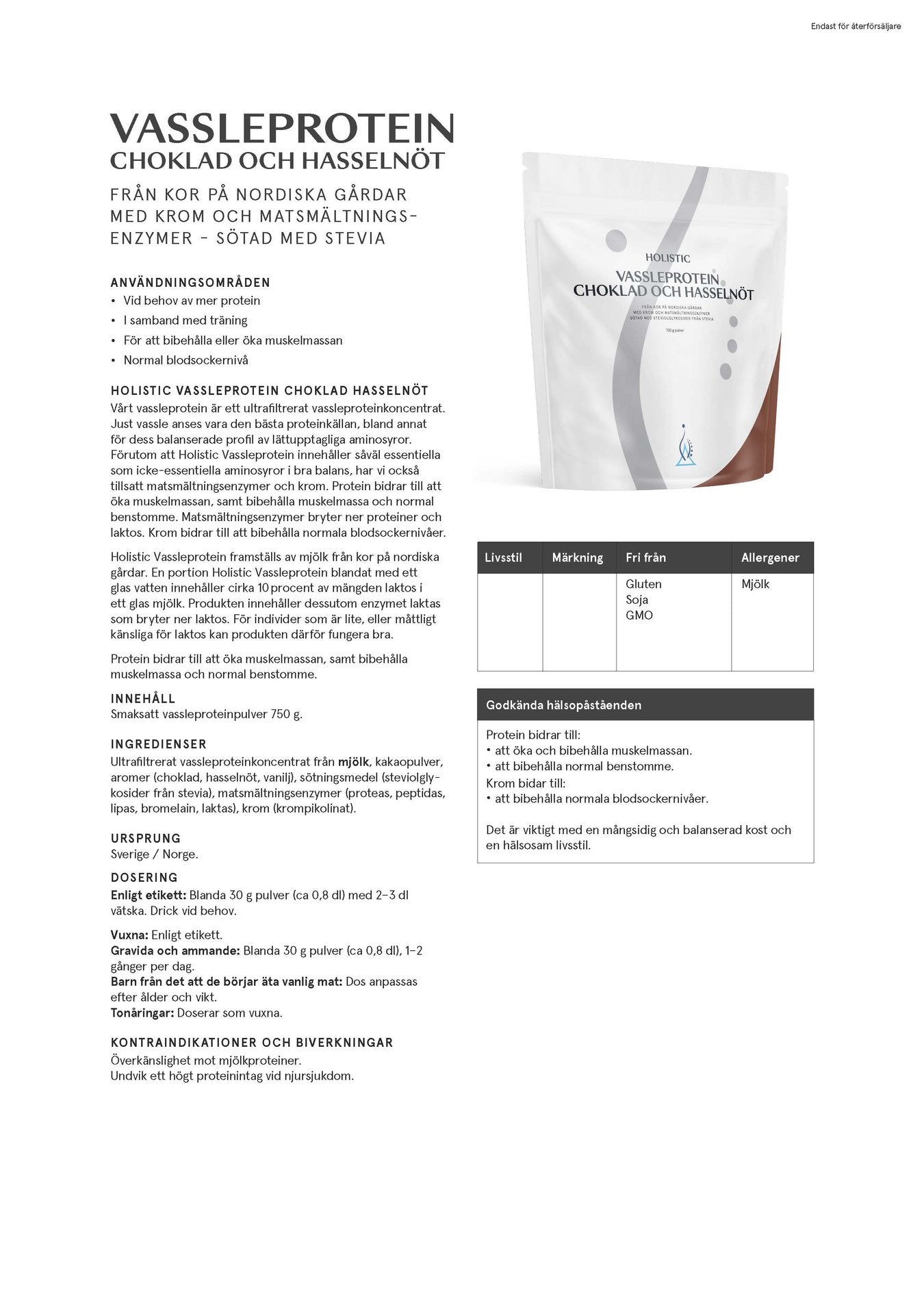 Vassleprotein choklad och hasselnöt, 750 g