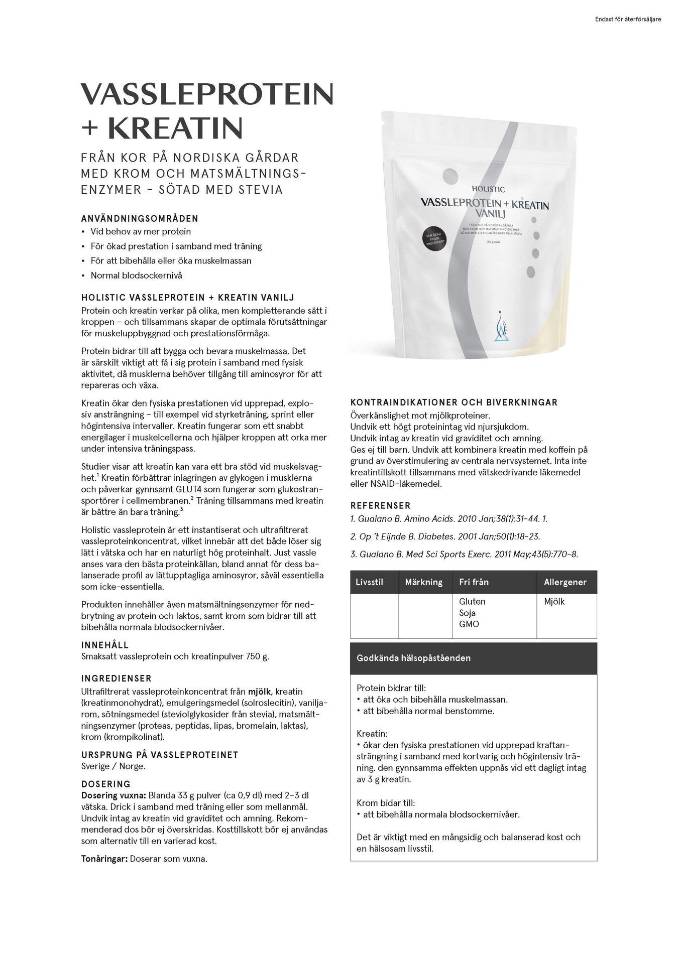 Vassleprotein + kreatin vanilj, 750 g