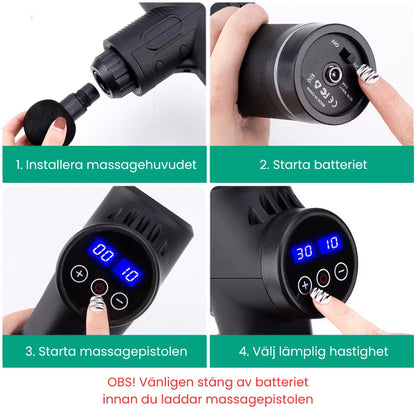 Massagepistol - ingår 6 olika huvuden