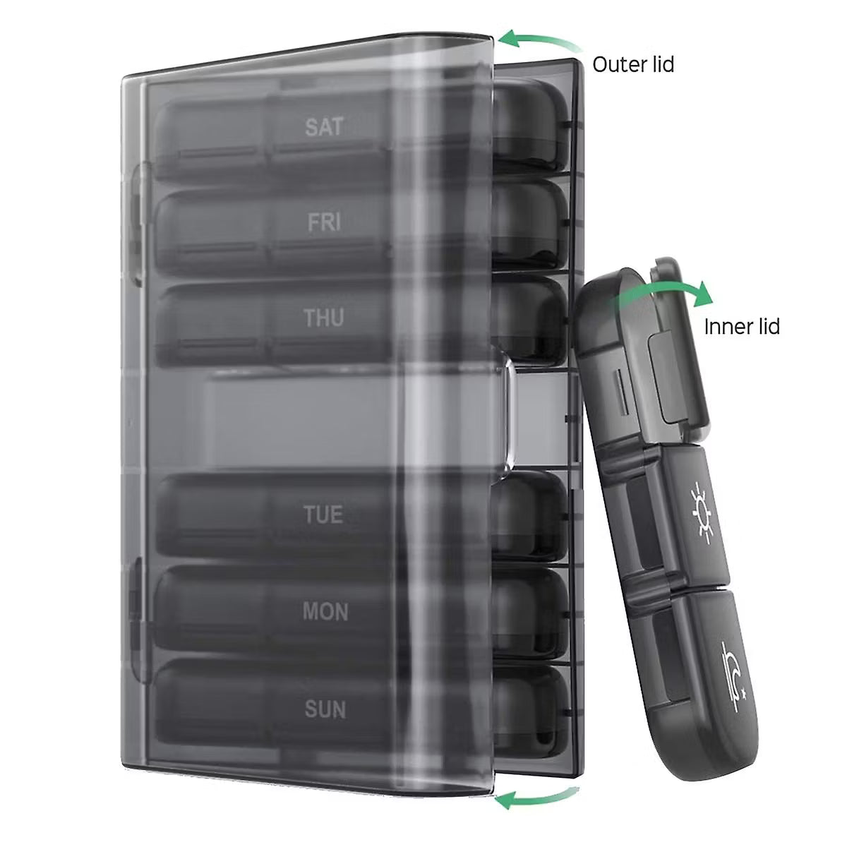 Unik medicin fördelare dosett med löstagbara fack